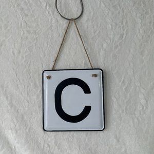 Letter "C" hanging metal sign twine Farmhouse Shabby Chic Rustic Monogram